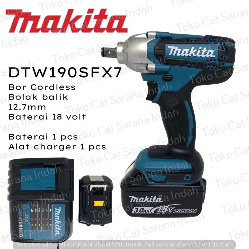 MAKITA DTW190SFX7 DTW190 SFX7 MESIN BOR CORDLESS MOR BATERAI BOR BATRE ALAT BOR CAS BERKUALITAS MAKI