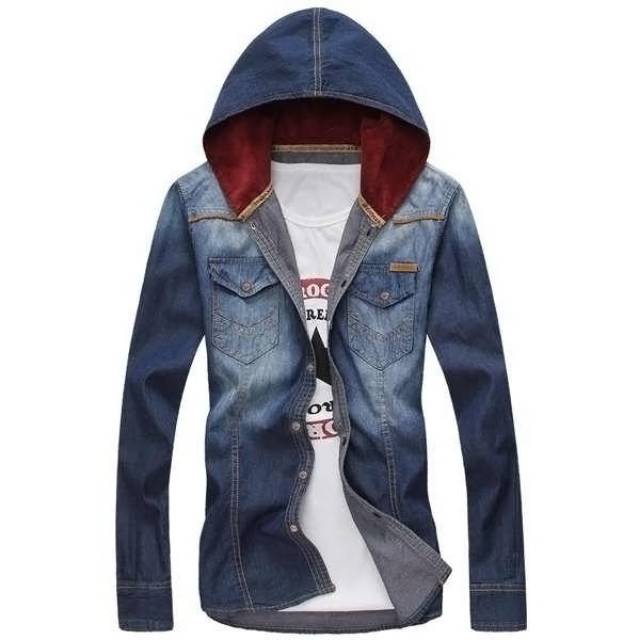 Kemeja jeans Pria Hoodie