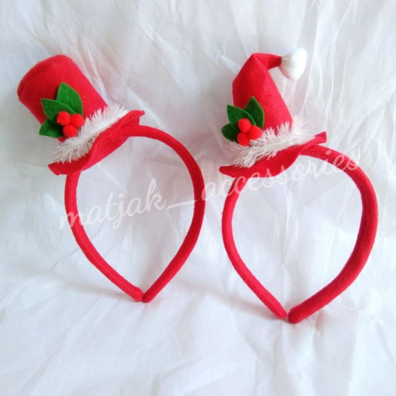 Bando Natal Topi Bulu Pompom Handmade Topi Santa