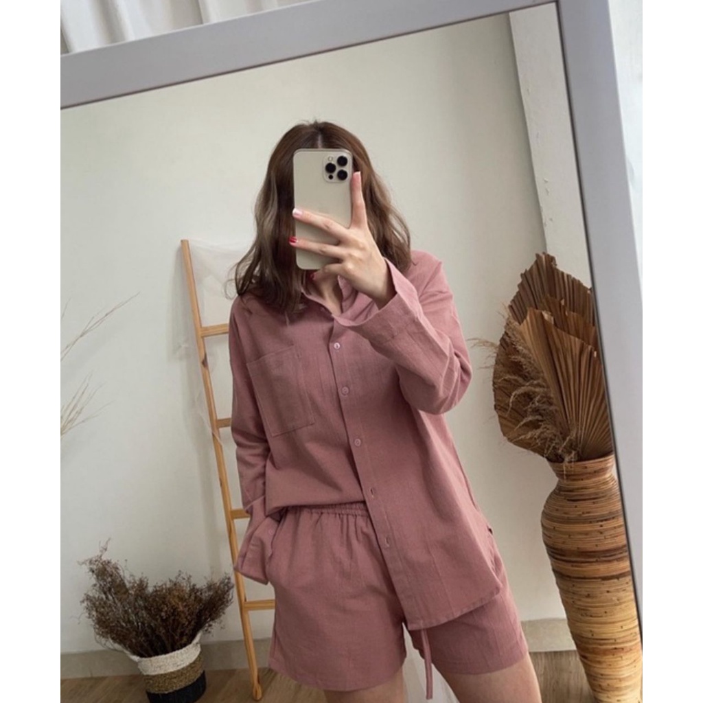 Eria Linen Set-Salmon