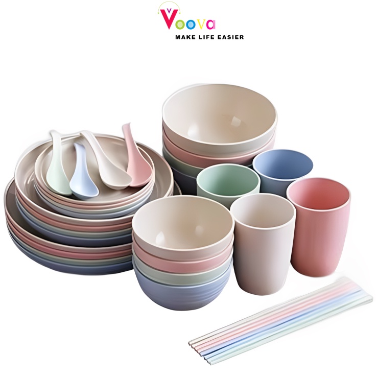 VOOVA  Cangkir Jerami / Mangkuk Jerami / Piring Jerami / Sendok Besar Jerami / Sendok Garpu Jerami /