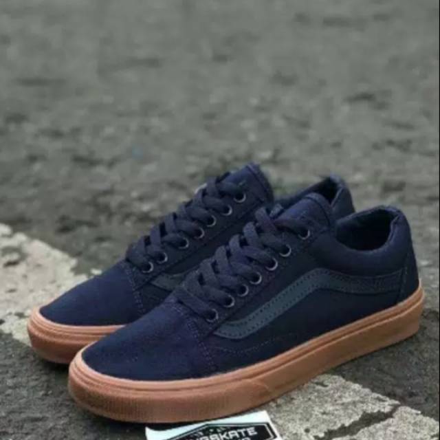 SEPATU43 VANS OLDSKOOL NAVY FULL BLACK HITAM POLOS WHITE PUTIH ERA SK8