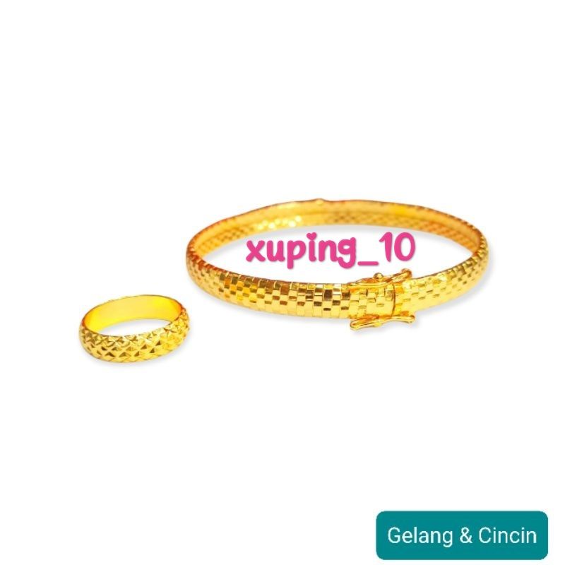 Gelang keroncong ukir sisik naga set cincin xuping