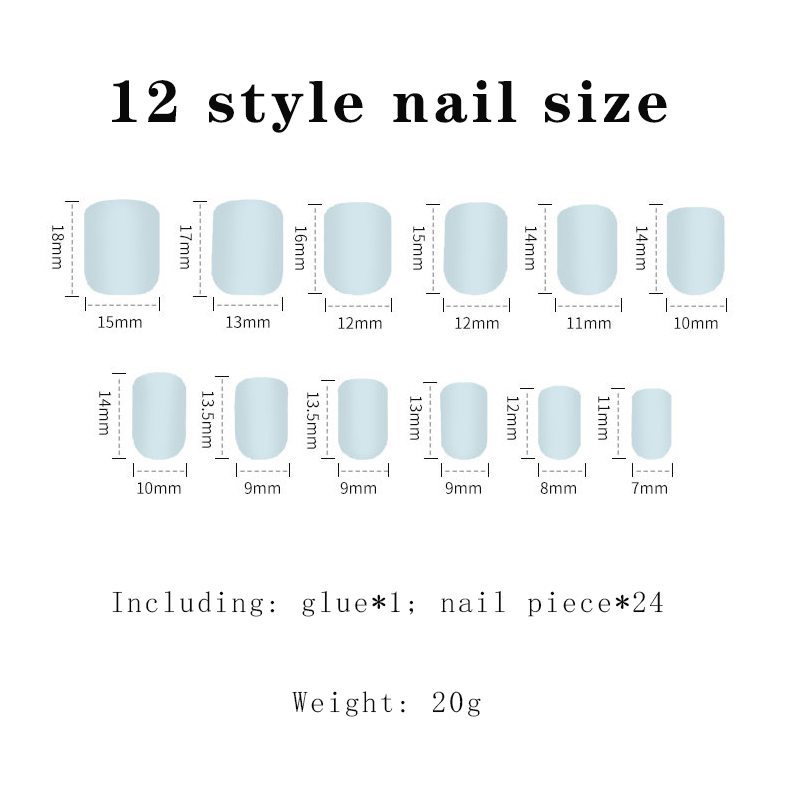 24pcs Kuku Palsu Finished Nail Patch Tahan Air Wearable Gaya Korea