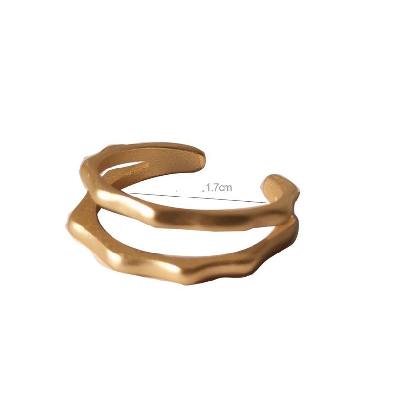 Cincin Open Ring Desain Garis Geometri Warna Gold Matte Untuk Wanita