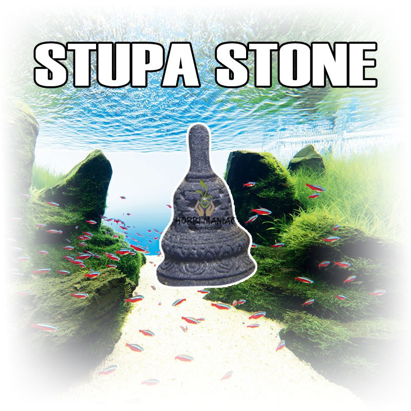 Dekorasi Aquarium Patung Batu Aquascape Stupa Candi High Quality