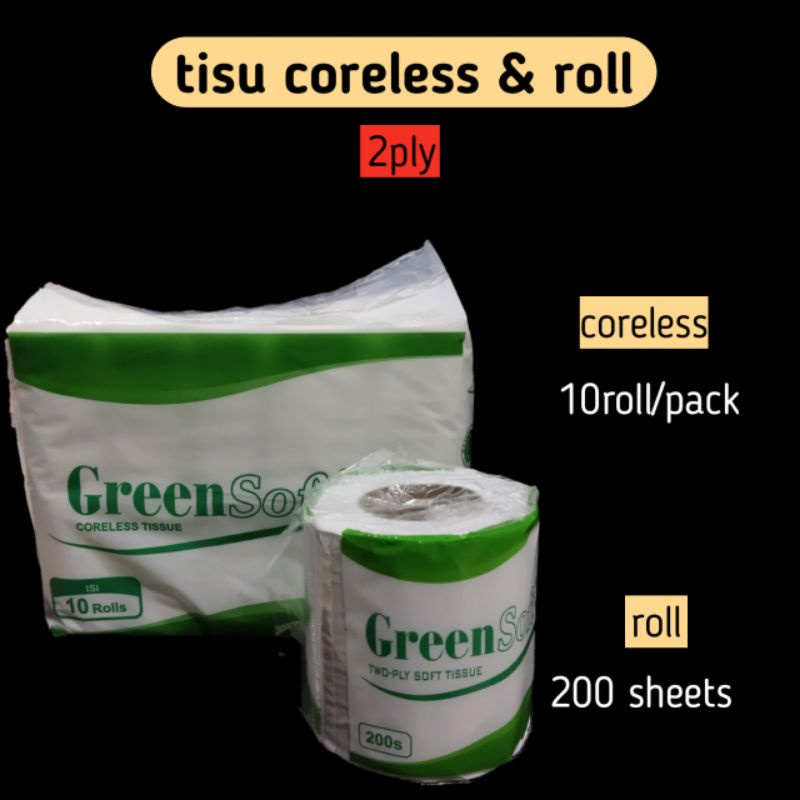 tissue green soft bathroom coreless tissue gulung murah tissu gulung isi 10 tisu toilet ekonomis tissue toilet coreless isi 10 tissue tanpa tulang tisu green soft