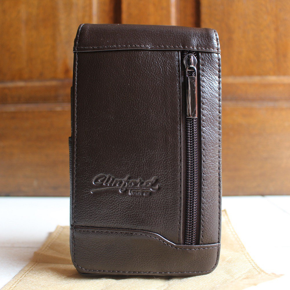 DOMPET SARUNG HP HANDPHONE KULIT ASLI IMPORT KUALITAS ORIGINAL | CLINFORD 218 BLACK BROWN BESAR