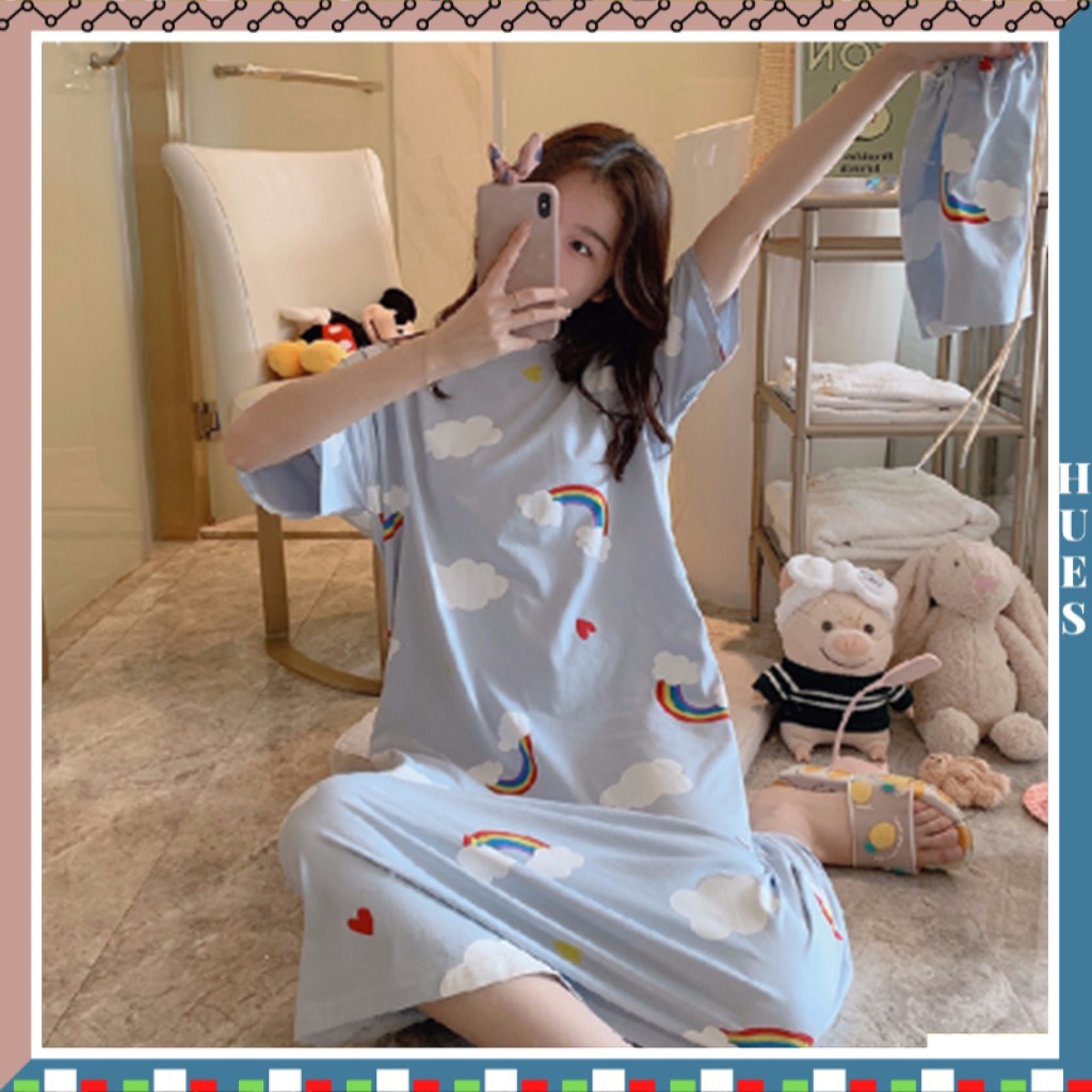 HUES.ID Pakaian Wanita Baju Tidur Wanita Import Daster Motif Longgar Korea Fit to XXL 4014