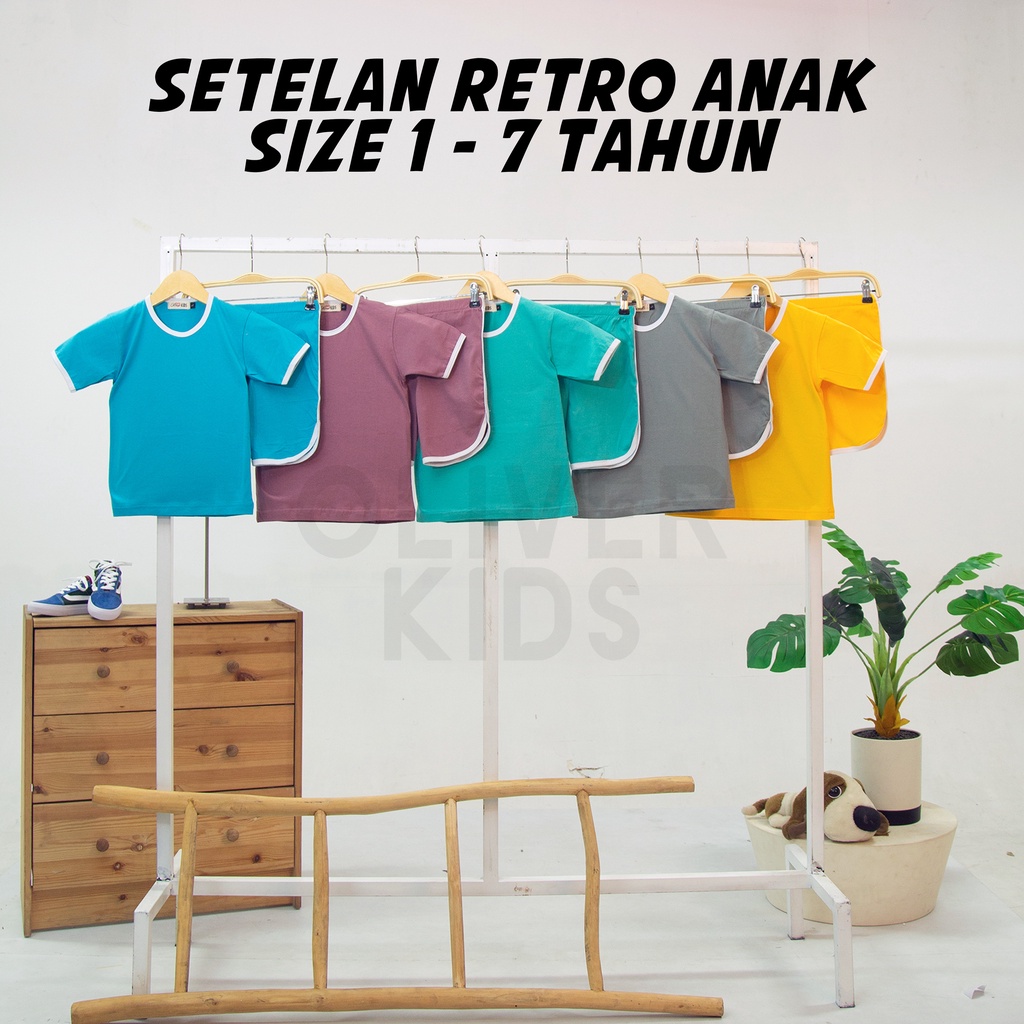 OliverKids Setelan Gemes Anak 1-7 Tahun Setelan Retro Anak Kaos Dan Celana Anak Setelan Pantai Anak Perempuan Baju Pantai Anak