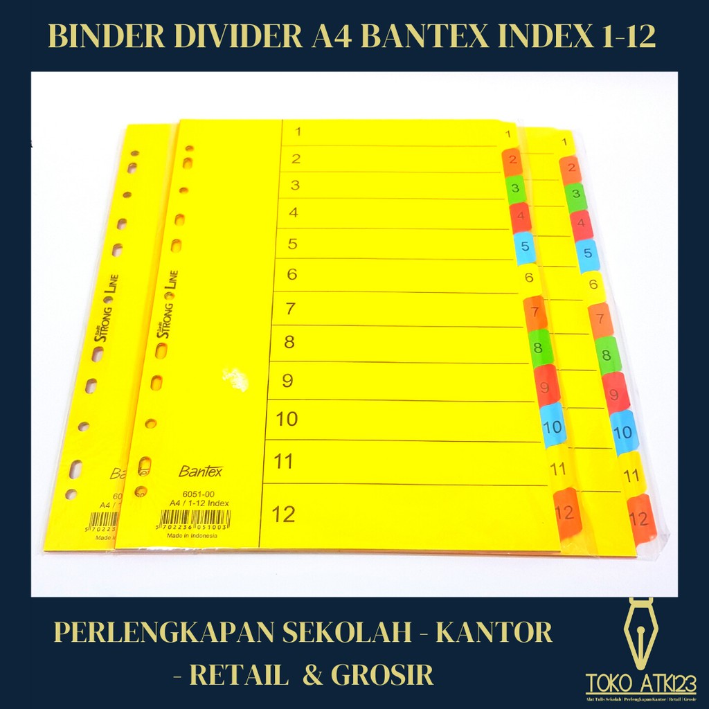 Binder Divider / Pembatas Binder Ukuran A4 Merk Bantex Index 1-12