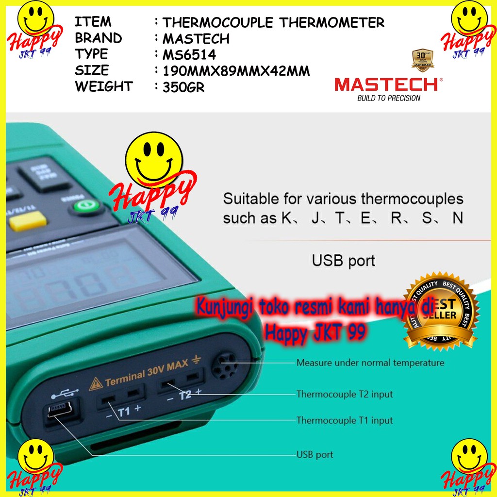 [ HAPPY JKT 99 ] MASTECH MS-6514 MS6514 MS 6514 THERMOCOUPLE DUAL CHANNEL THERMOMETER