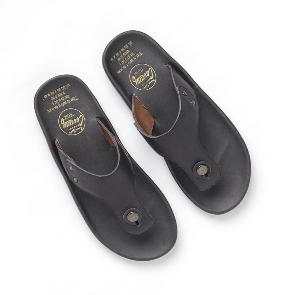 CLOVV|Sandal Kulit Kasual Pria Trendy Kekinian Original Distro Coklat Hitam Murah Cowok