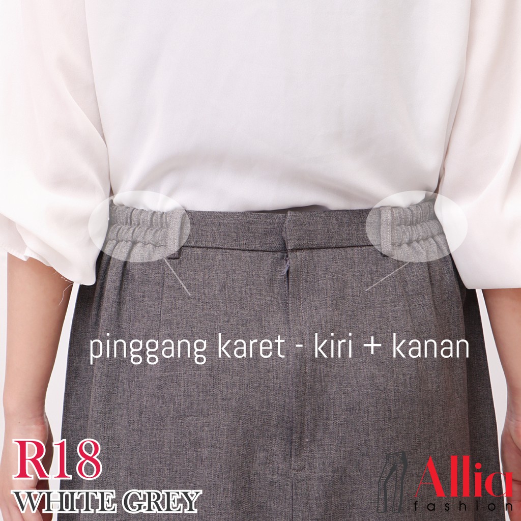 ALLIA R18 - White Grey - Rok A Line Wanita - Rok kerja wanita - Rok Payung - rok premium wanita