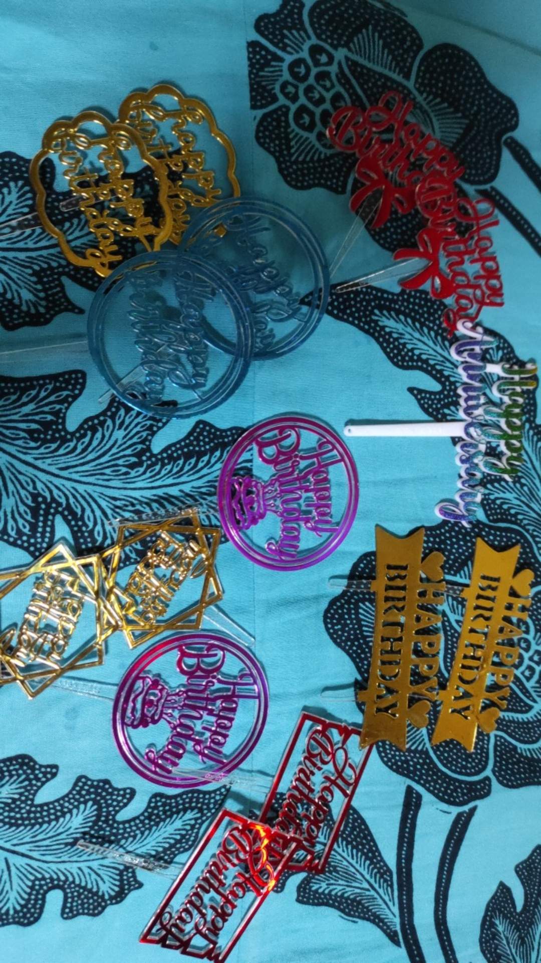 Picks Hbd Motif 3 Red Acrylic Cake Topper Tusukan Kue Happy Birthday Papan Warna Merah