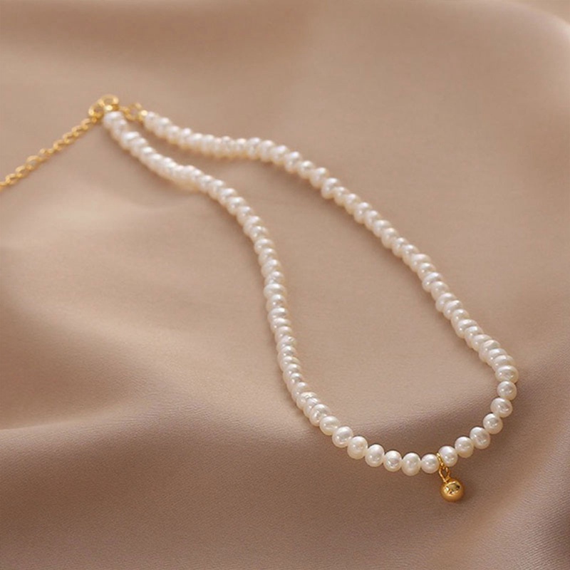 Kalung Rantai Choker Hias Liontin Mutiara Gaya Perancis Untuk Wanita