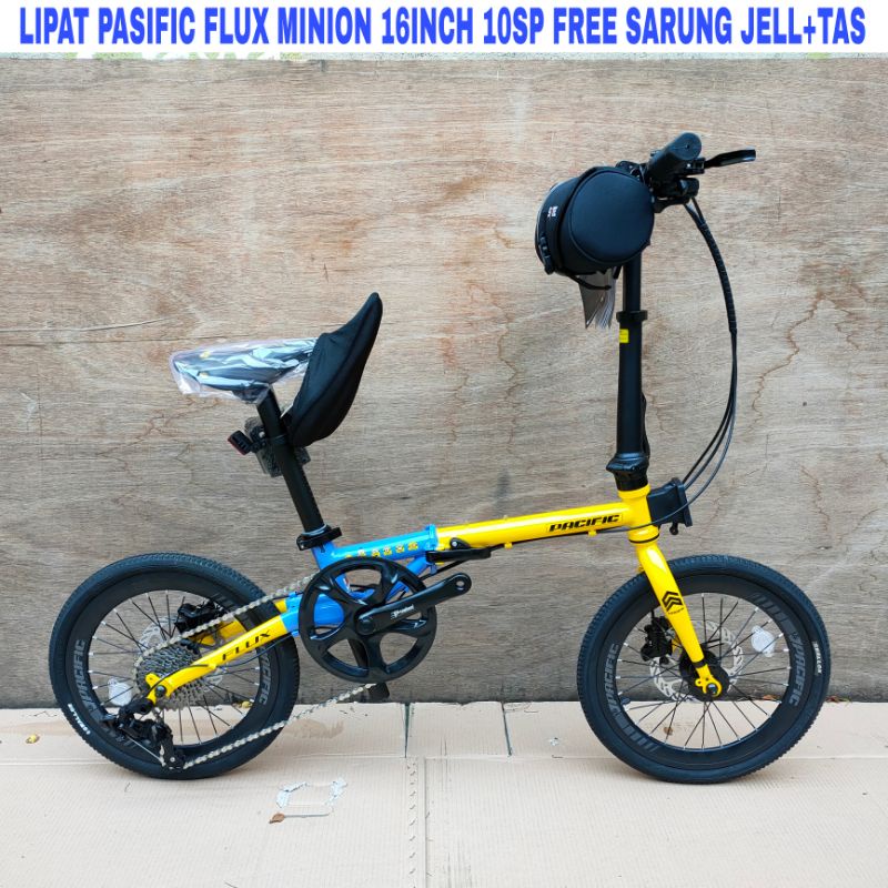 Sepeda Lipat Pasific Flux Minion 16Inch 10Sp Free Sarung jell+Breket botol