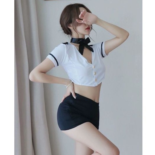 Cosplay Kostum Lingerie Set Rok Sexy Polisi wanita Pramugari Pilot Polwan