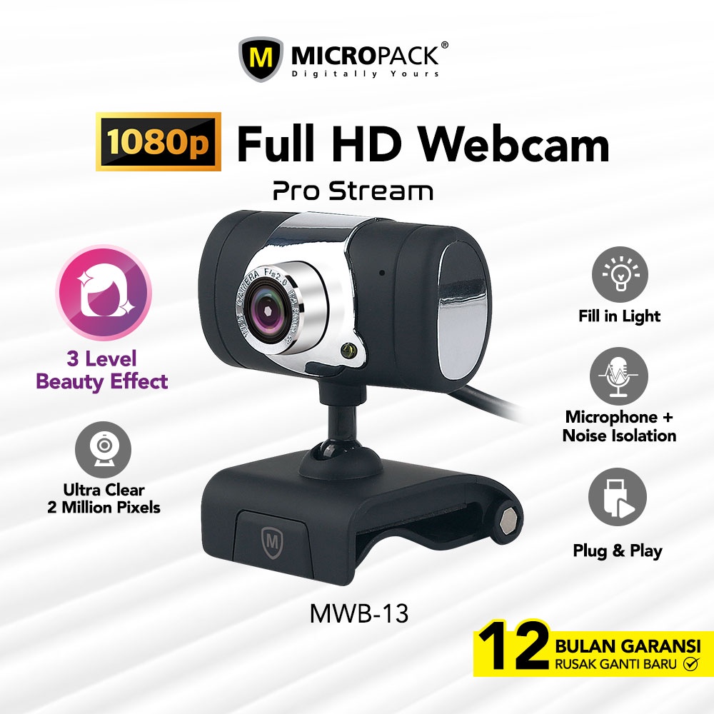 Micropack Full HD 1080P Webcam + Microphone + Beauty Effect Camera for PC and Laptop (MWB-13)
