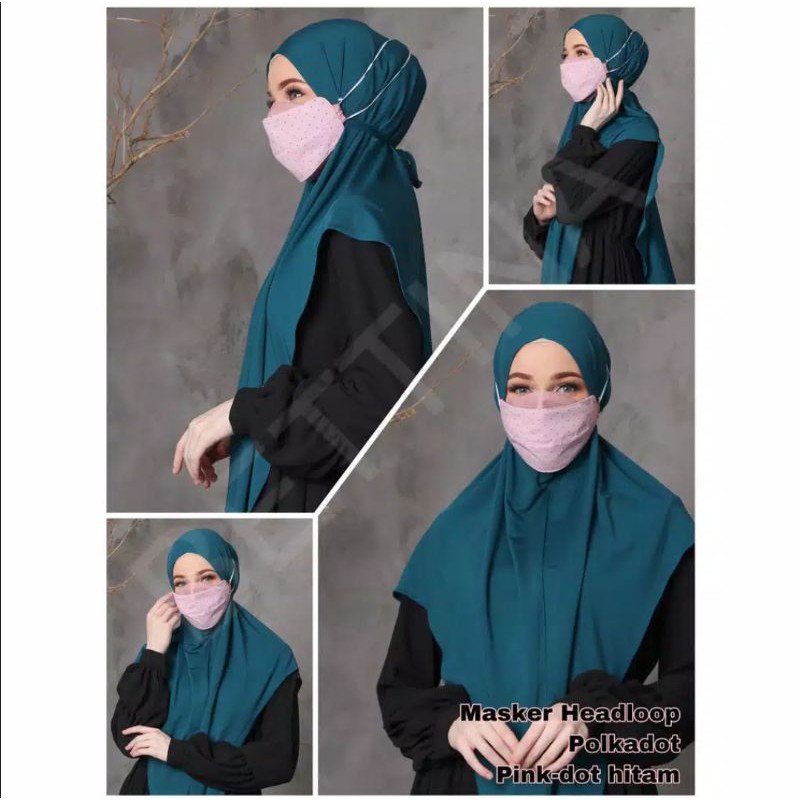 Masker Hijab Kain Katun Polkadot 3 Ply Model Evo Mask