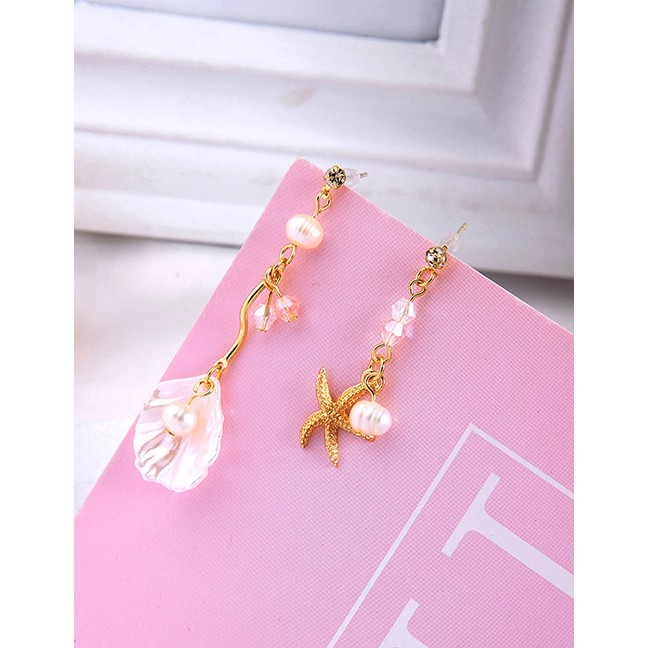 LRC Anting Tusuk Fashion Starfish 925 Silver Needle Pearl Acrylic Flower Starfish Stud Earrings D098