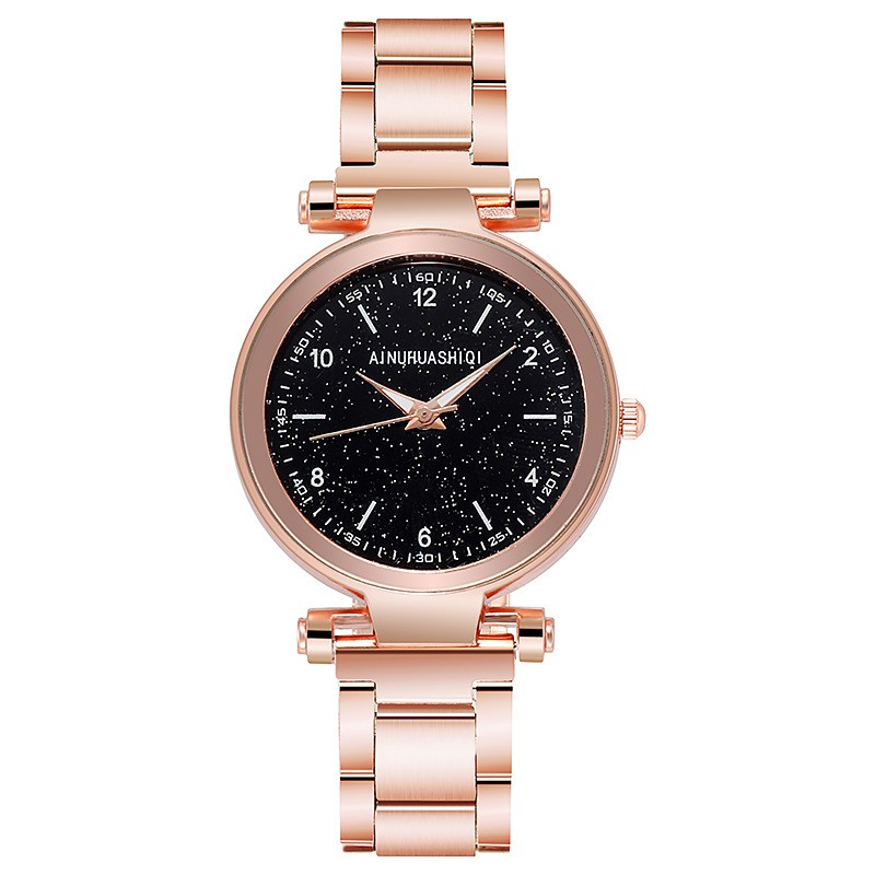 Jam Tangan Wanita Analog Fashion Dengan Strap Stainless Steel Quartz Dial Bulat Import-45-8 Rosegold