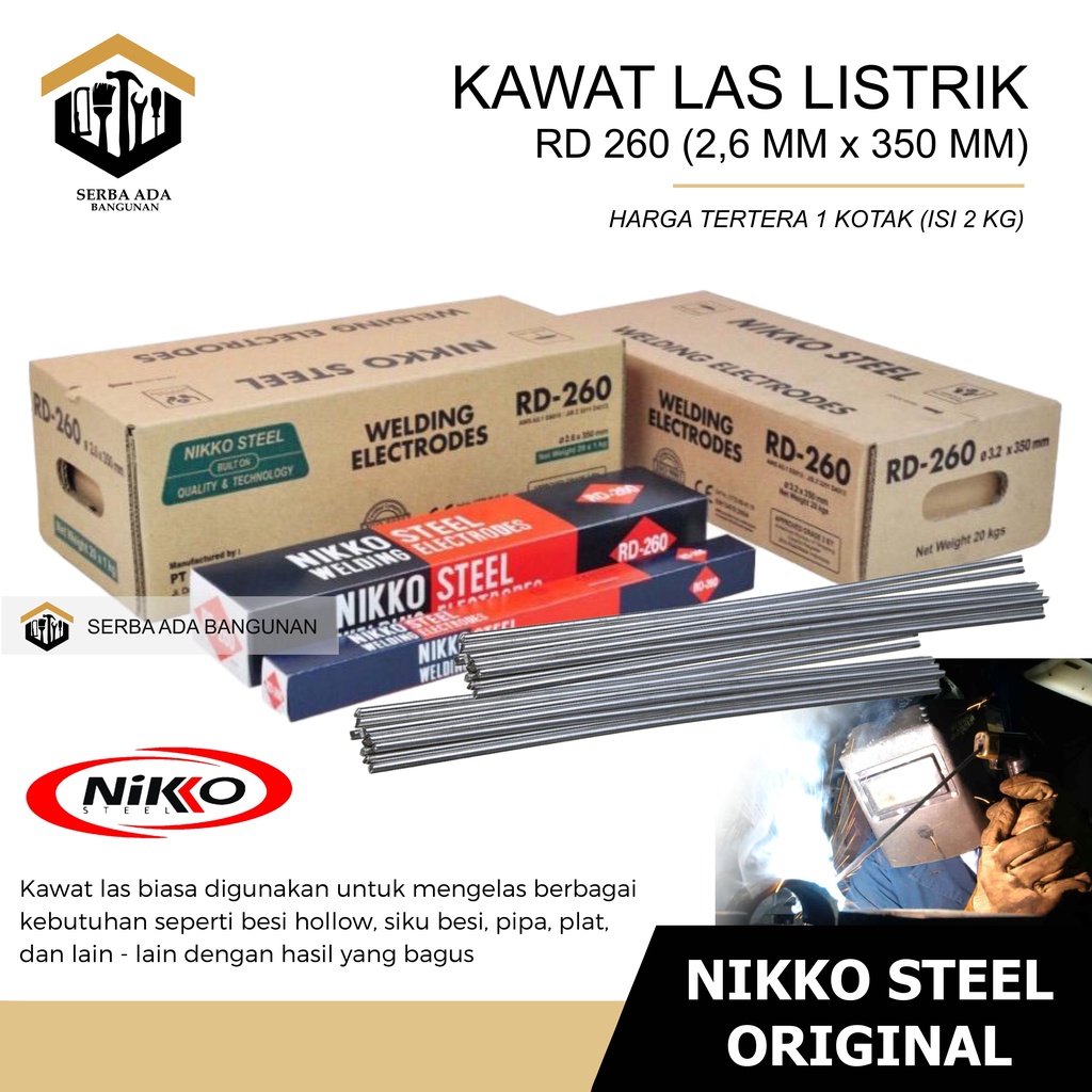 KAWAT LAS Listrik NIKKO Steel RD 260 2.6MM X 350 Mm 5 kilo