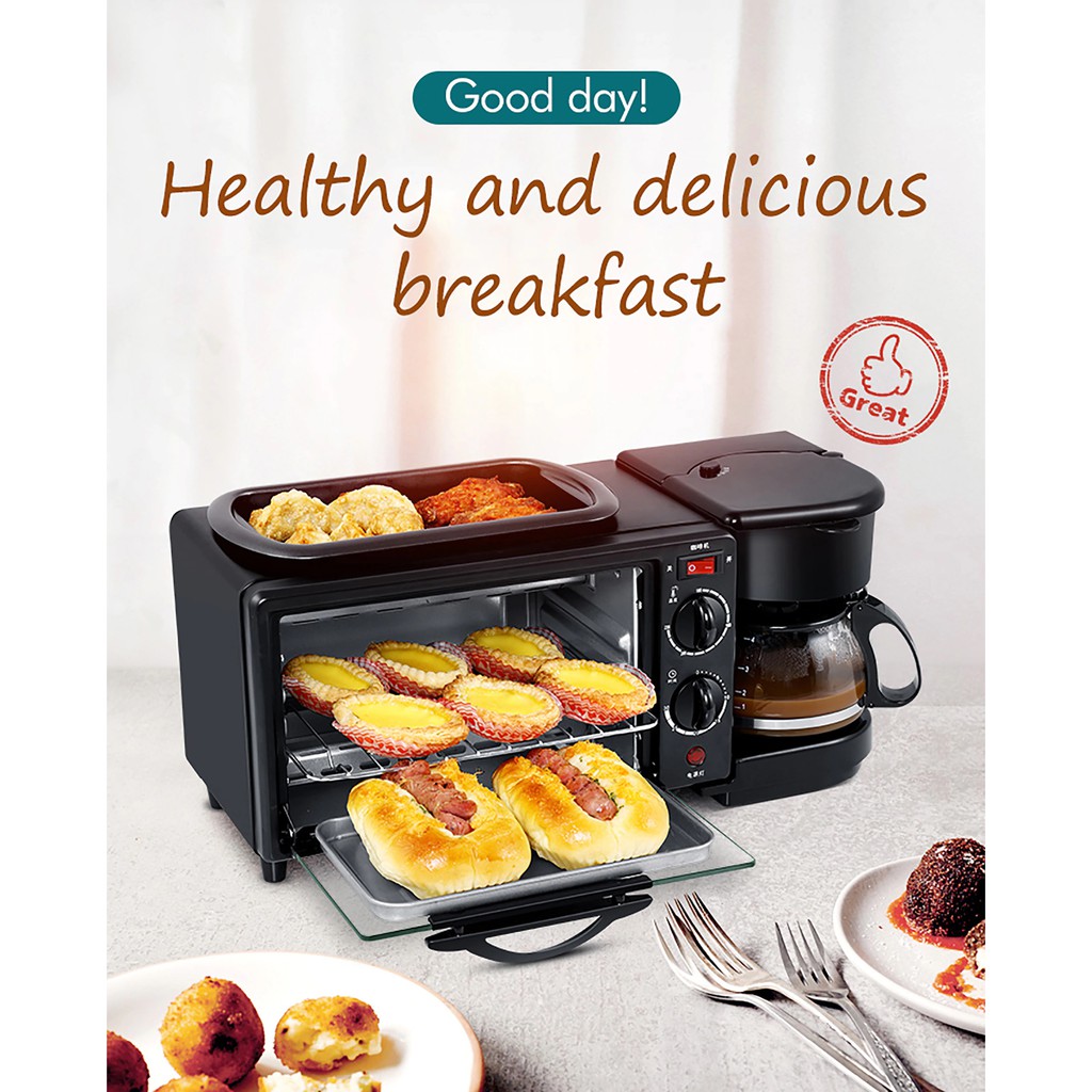 3 in 1 Breakfast Machine Oven Elektrik MULTIFUNGSI 3 IN 1 Pemanggang Pizza Kue Roti Cake Mesin
