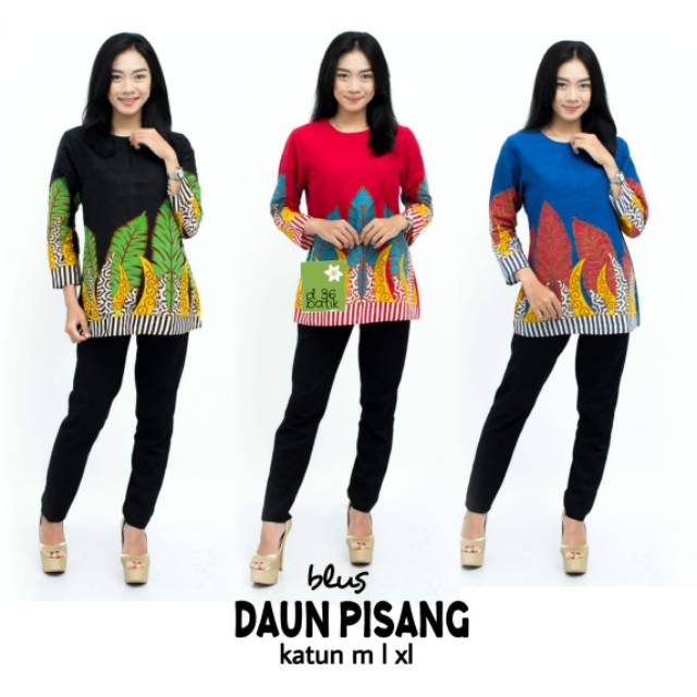 Blus daun pisang atasan batik kerja murah kasual elegan