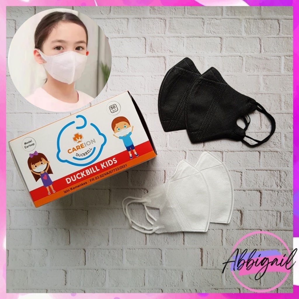 𝘈𝘉𝘎✰ Masker DuckBill Anak Careion Putih Hitam / Masker Duck Bill Hitam Putih Kids 3ply isi 50 pcs / Masker Duckbill Anak Motif Karakter 3 PLY 1035