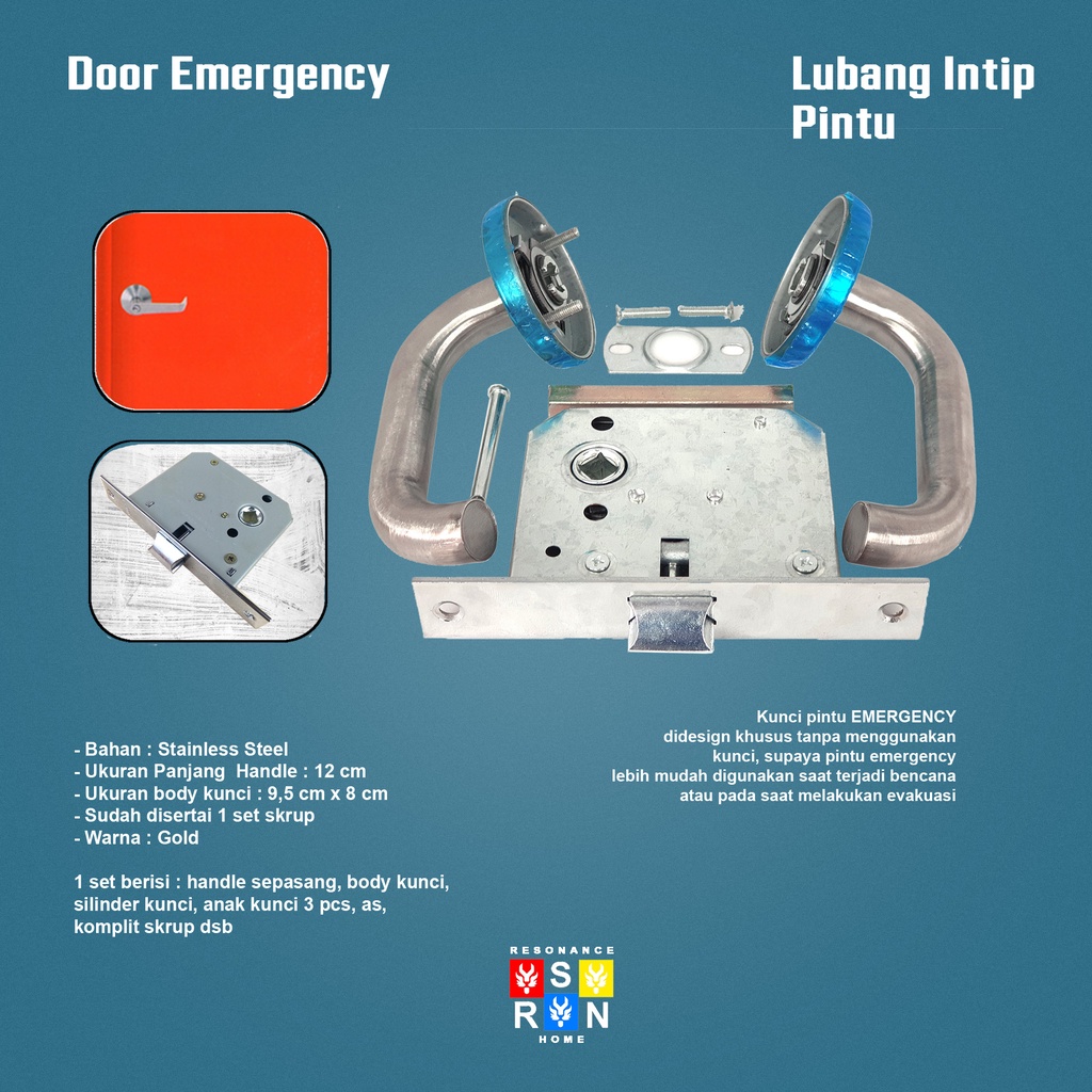 Pintu Emergency Kunci Pisah Tanpa SIlinder / Gagang Kunci Pintu Darurat / Emergency Door Lock Resonance Home