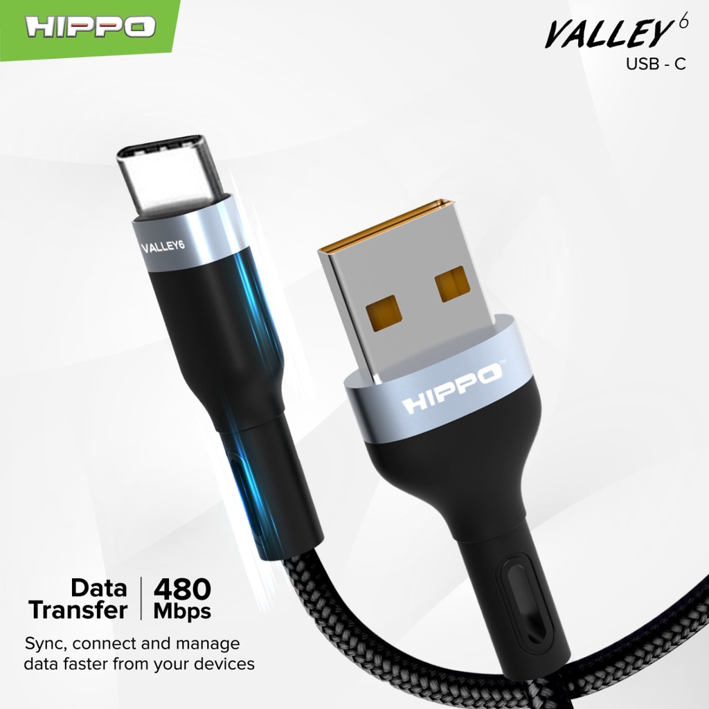 Hippo Kabel Data Valley 6  USB MICRO, TYPE C , LIGHTNING 3A Quick Charge 3.0 dan 2,4 Fast Charging Android Data Cable