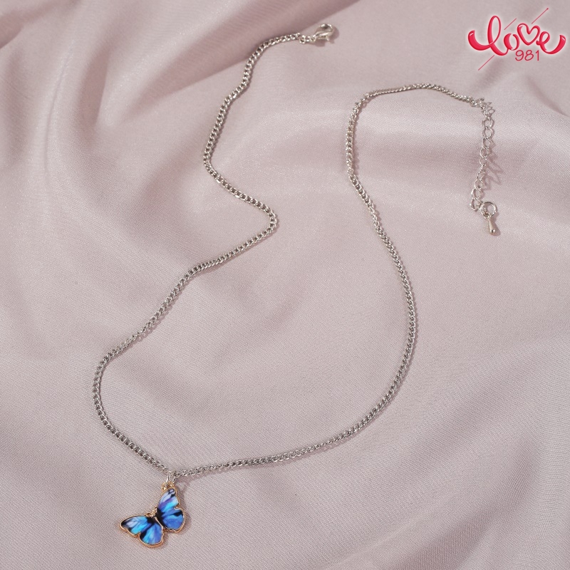 Kalung Rantai Klavikula Desain Kupu-Kupu Warna Biru Gradien Gaya Simple Untuk Wanita