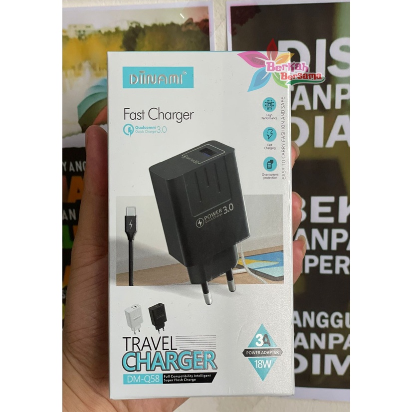 Q58 Charger DIINAMI Power 3A 18W Quick Charging TIPE C USB Fast Charging Port Smart Protection Garansi Resmi 1 Tahun BB6049