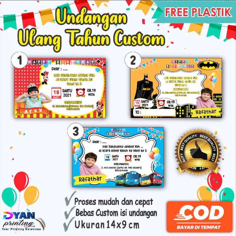 UNDANGAN ULANG TAHUN ANAK CUSTOM, BISA COD/BAYAR DITEMPAT