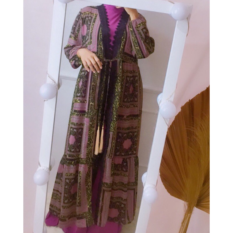 Abaya Outer ceruty armani | Outer Motif Renda | Outer Pink dan Biru