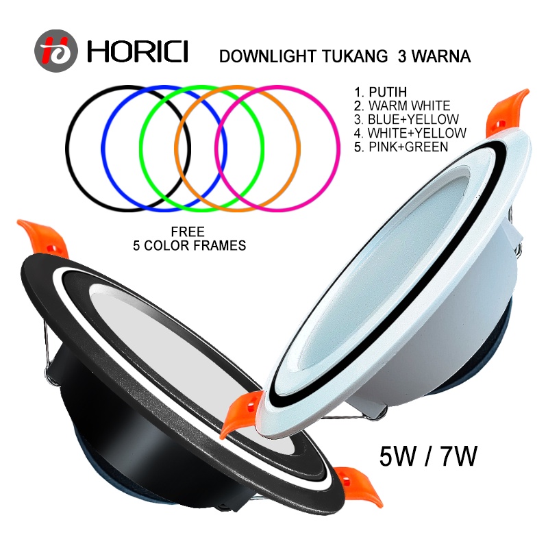 Model Baru Merek Horici Full Terang 5W 7W Lampu Downlight Led Plafon Nyala Ada Putih / Warm White / 3 Warna-Putih+Biru+Guning / Putih+Pink+Hijau/Putih+Guning+Ww