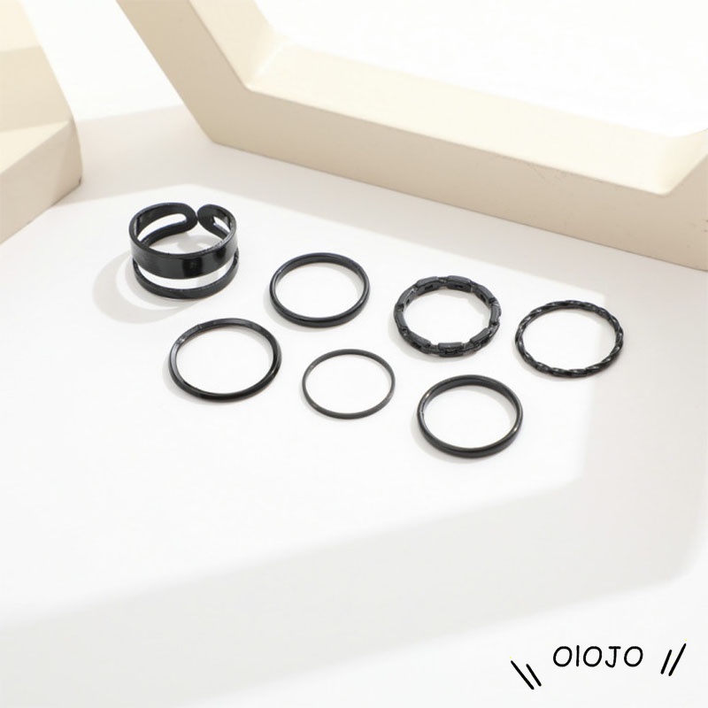 【COD】7pcs Cincin Korea Hitam Gaya Punk Aesthetic Cincin Titanium Pria Keren Untuk Wanita Ring Jewelry