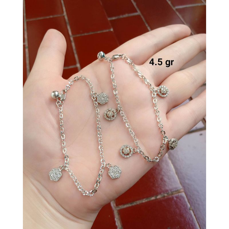 gelang dewasa nori ukir + 4 m. bulat + 1 bel / bunga mp S925 / perhiasan perak 925 lapis emas