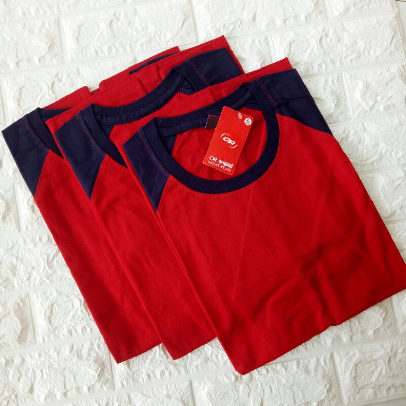 Kaos Raglan Polos MERAH-NAVY Lengan 3/4 Uk 20 22 S M L XL XXL