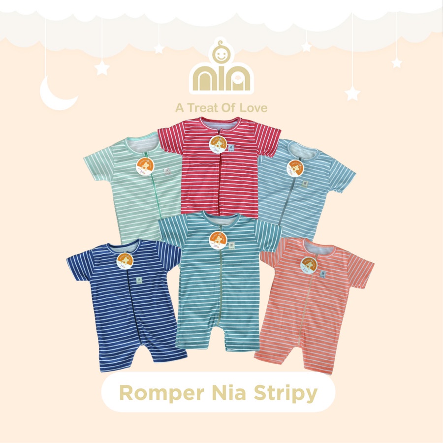 NIA Romper Bayi Unisex Merk Nia Motif Salur Stripy 3-6 Bulan Merk Nia