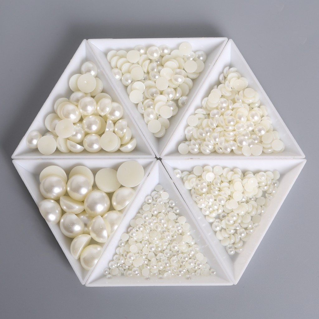 6-14 mm White/Ivory/Random Mixed Color Flatback Half Round Pearl Craft ABS Imitation Pearl Resin Scrapbook Beads DIY Decorate