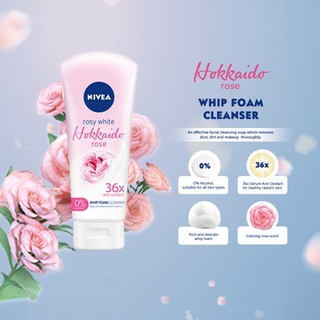 NIVEA Rosy White Hokkaido Rose Cleansing Whip Foam Sabun Pembersih Pencerah Wajah