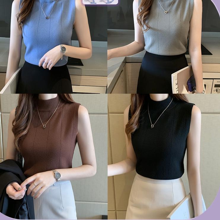 경 Piyama Daily Atasan Rajut Import  Tanpa Lengan  Inner Turtleneck Wanita | Atasan Wanita Korea Impo