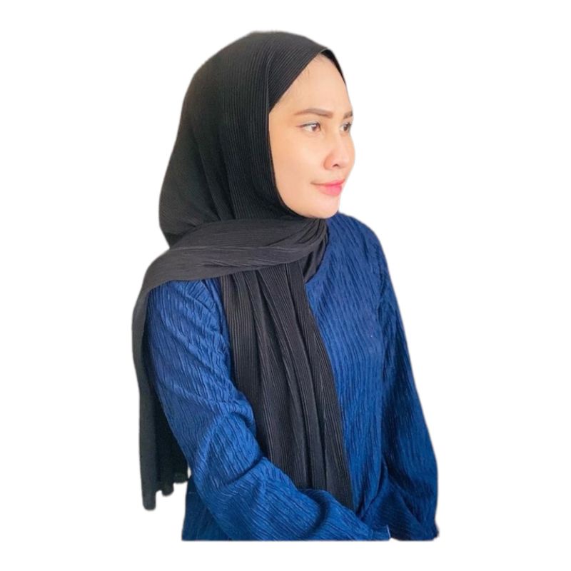 Hijab Pashmina Plisket Shawl/Pashmina Plisket Ceruty Babydool-hitam