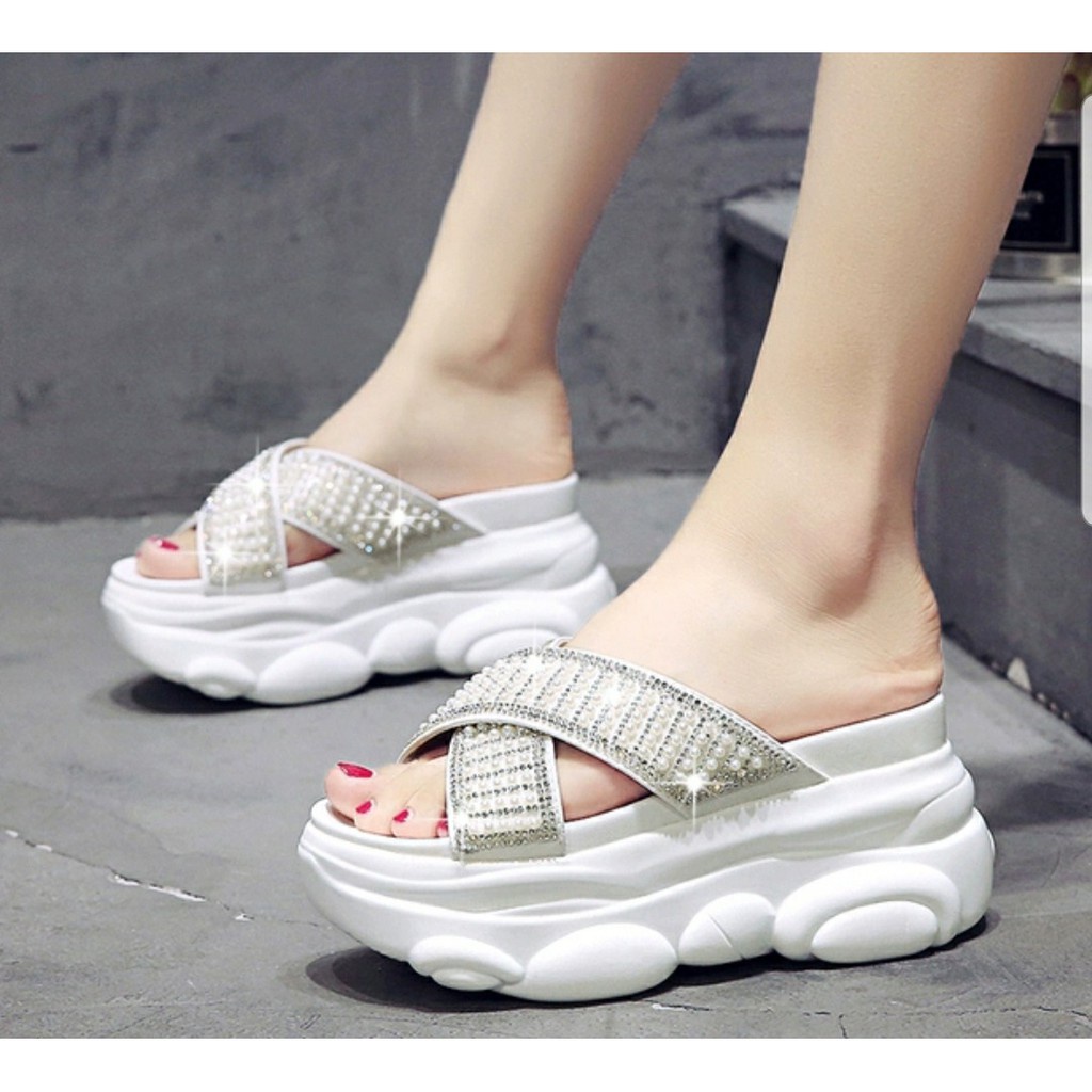 Sandal Wanita Tali Silang Wedges Import Remaja Selop Premium K2F5 Karet Kekinian Fashion Tertutup Pe