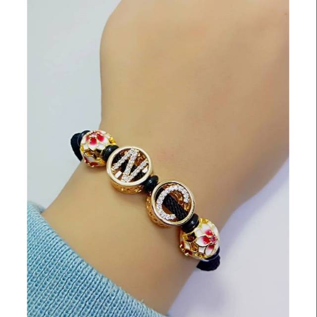 Gelang tali inisial red flower