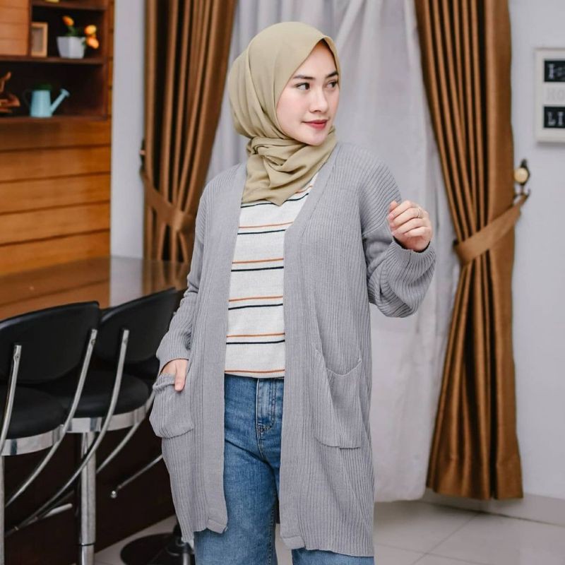 Belle Cardigan Rajut/ LONG CARDY/BELLE OVERSIZE-Abu muda