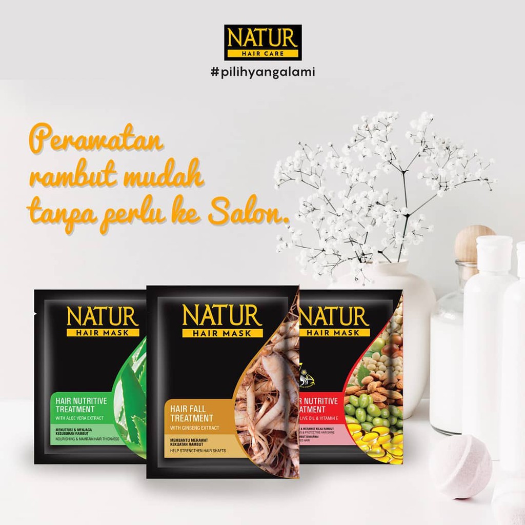 ⭐BAGUS⭐ NATUR HAIR MASK / SHAMPOO | Masker Rambut Ginseng / Aloe / Olive Sachet