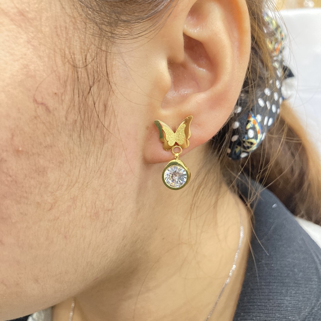 Anting Tusuk Titanium Kupu Mata Anti Karat Aksesoris Perhiasan